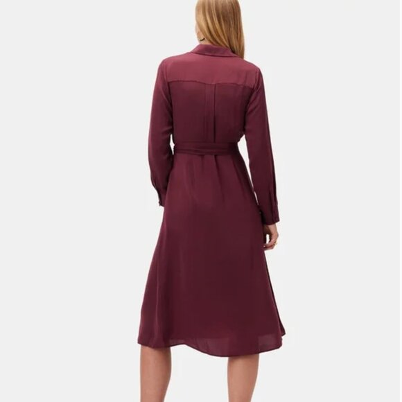 Amour Vert Joyce Sustainable Long Sleeve Shirtdress in Maroon Sz Large - Picture 4 of 8